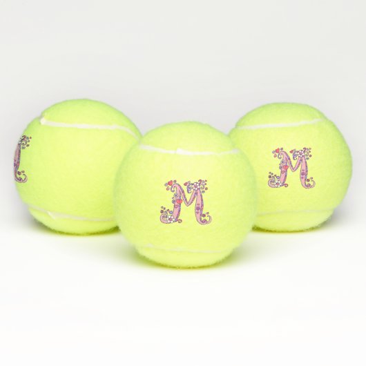 Letter M-monogram meisjes gepersonaliseerde doodle Tennisballen (Multi)