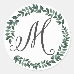 Letter M Monogram Minimalistische botanische bladk Ronde Sticker