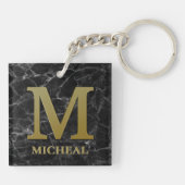 Letter M-monogram op zwarte marmer Sleutelhanger (Achterkant)