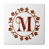 Letter M Monogram Red Leaves Tegeltje (Voorkant)