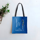 Letter M monogram rode waterverf leraar blauw Tote Bag