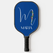 Letter M monogram rode waterverf mam blauw Pickleball Paddle (Voorkant)