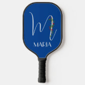 Letter M monogram rode waterverf mam blauw Pickleball Paddle (Achterkant)