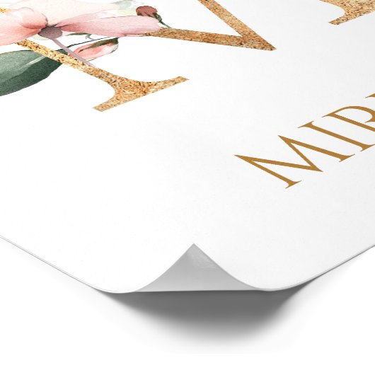 Letter M Monogram Roze Peach roos Nursery Poster (Hoek)