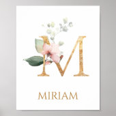 Letter M Monogram Roze Peach roos Nursery Poster (Voorkant)