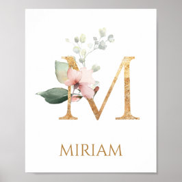 Letter M Monogram Roze Peach roos Nursery Poster