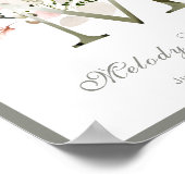 Letter M Monogram Roze White Floral Nursery Poster (Hoek)