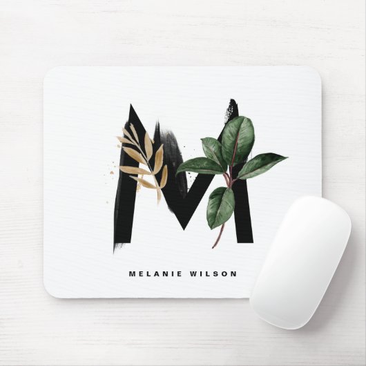 Letter M Monogram Tropical Leaves Personalized Muismat (Met muis)