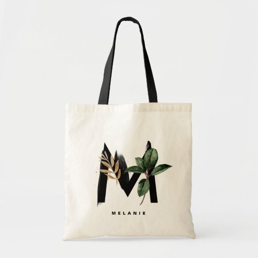 Letter M Monogram | Tropische bladluis Bridesmaid Tote Bag (Voorkant)