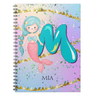 Letter M Monogram Waterverf Cute Mermaid Nursery Notitieboek