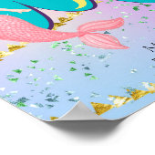 Letter M Monogram Waterverf Cute Mermaid Nursery Poster (Hoek)