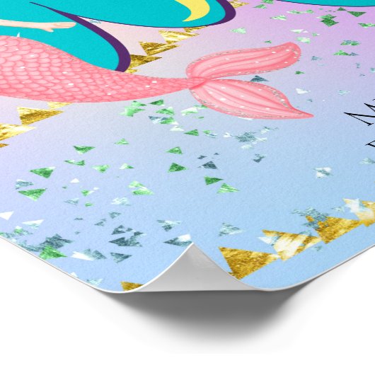 Letter M Monogram Waterverf Cute Mermaid Nursery Poster (Hoek)