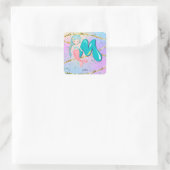 Letter M Monogram Waterverf Cute Mermaid Nursery Vierkante Sticker (Tas)