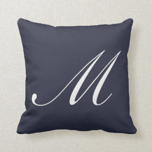 Letter M Navy Blue Monogram Pillow Kussen