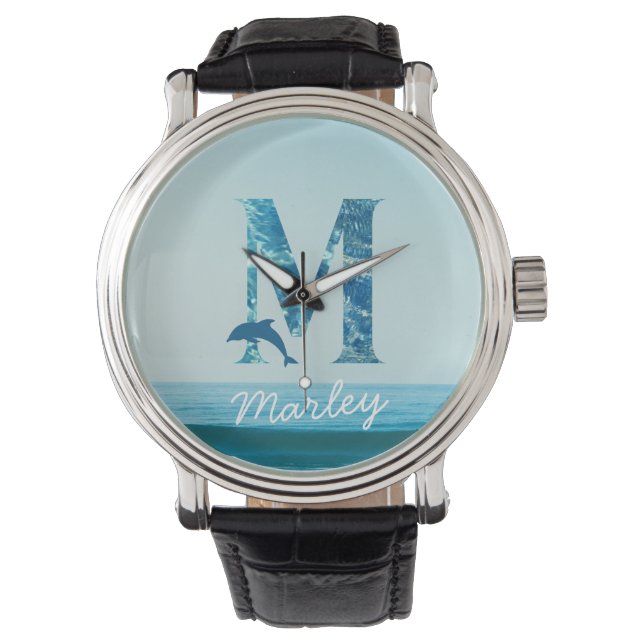 Letter M Ocean Pattern Horloge (Voorkant)