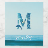 Letter M Ocean Pattern Wijn Etiket (Enkel label)