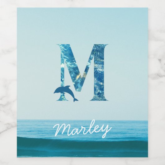 Letter M Ocean Pattern Wijn Etiket (Enkel label)