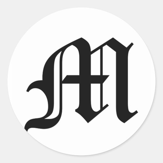 Letter M Oude Engelse tekst op witte achtergrond Ronde Sticker (Voorkant)