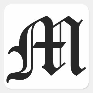 Letter M Oude Engelse tekst op witte achtergrond Vierkante Sticker