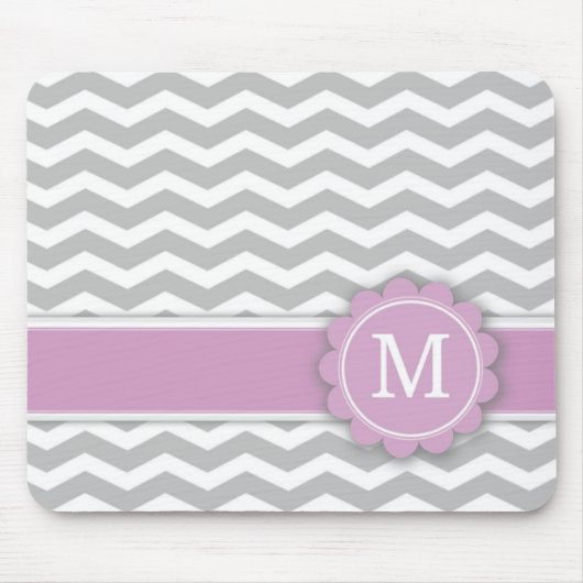 Letter M Roze Monogram Gray Chevron Muismat (Voorkant)