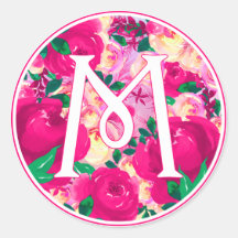 Letter M Roze Waterverf Bloemencirkel Monogram