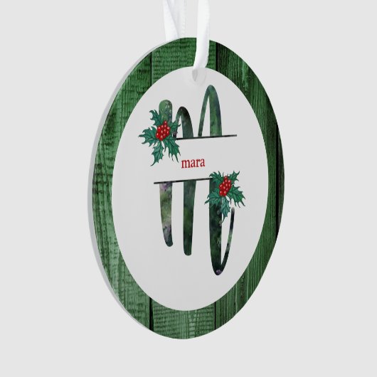 *~* Letter M Rustic Kerstmis FOTO Wood AP44 Ornament (voorkant)