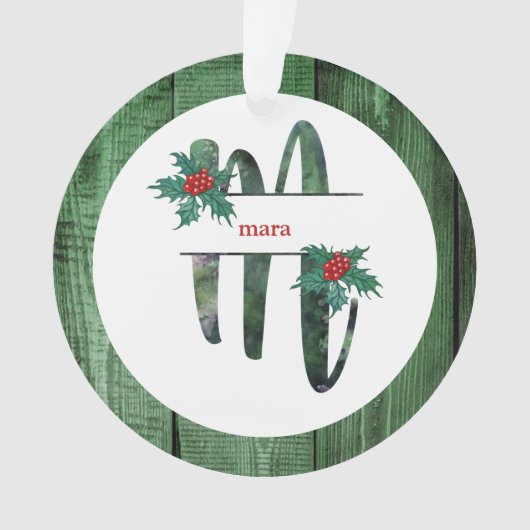 *~* Letter M Rustic Kerstmis FOTO Wood AP44 Ornament (voorkant)