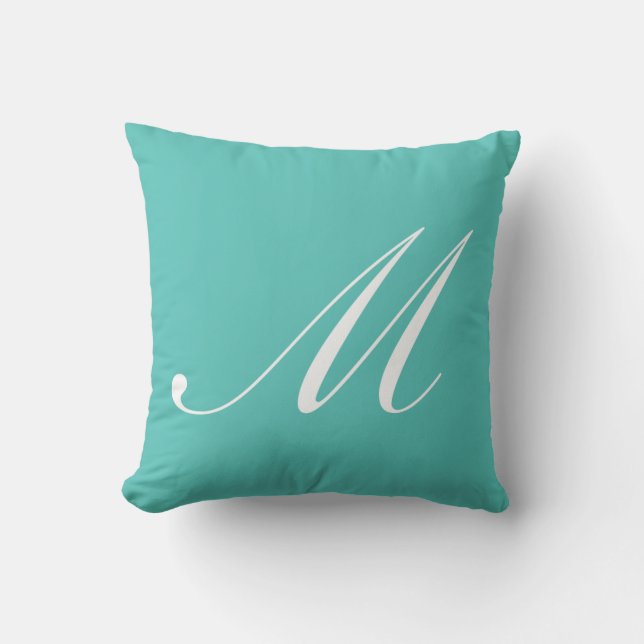 Letter M Turquoise Monogram Pillow Kussen (Voorkant)