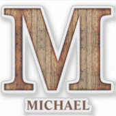 Letter M wood texture with custom name Sticker (Voorkant)