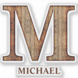 Letter M wood texture with custom name Sticker
