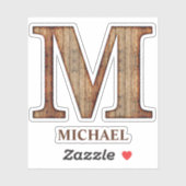 Letter M wood texture with custom name Sticker (Vel)