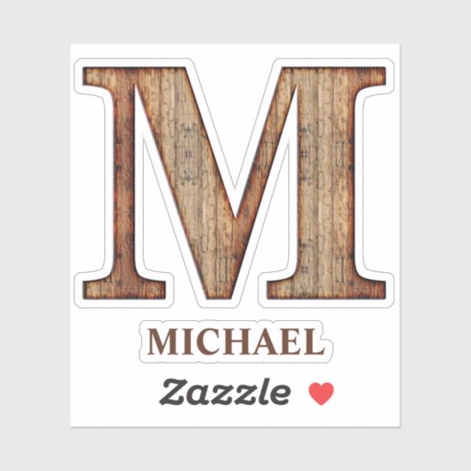 Letter M wood texture with custom name Sticker (Vel)