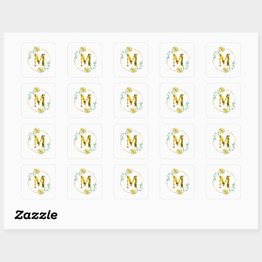 Letter M Zonnebloempatroon Vierkante Sticker (Vel)