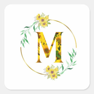Letter M Zonnebloempatroon Vierkante Sticker