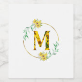 Letter M Zonnebloempatroon Wijn Etiket (Enkel label)