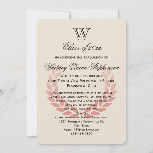 Letter Monogram Classic Red College Graduing Kaart (Voorkant)