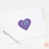 Letter Monogram Initiaal D Paarse Blauwe kalligraf Hart Sticker (Envelop)
