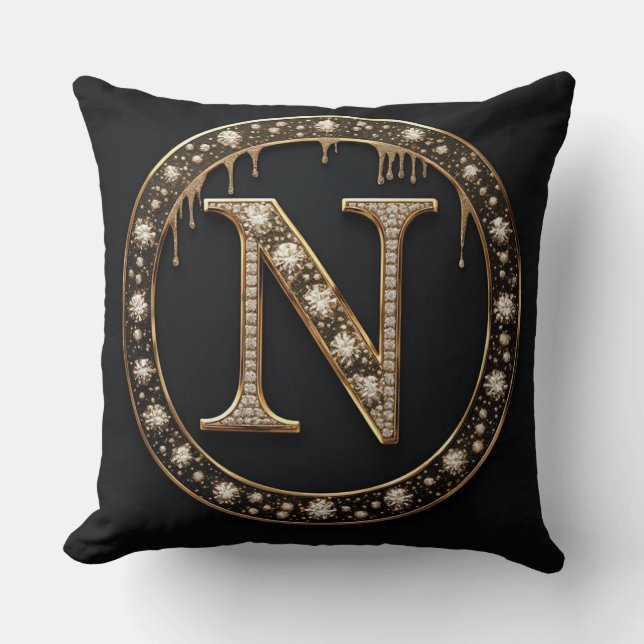 Letter Monogram N Persoonlijk Initieel Cadeau Kussen (Voorkant)