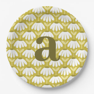 Letter Monogram Olijfgroen Vintage Bloemmotief Papieren Bordje
