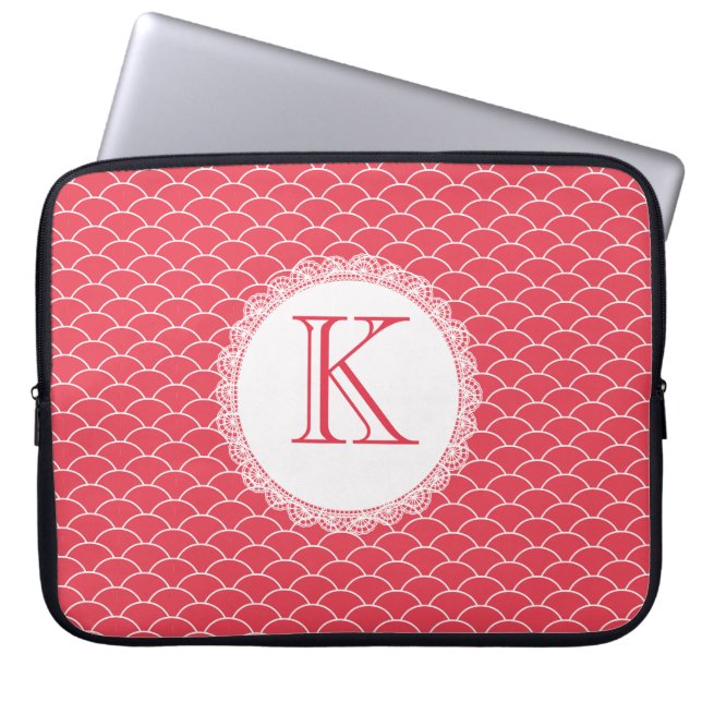 Letter Monogram Papavery Red Designer Laptop Bag Sleeve (Voorkant)