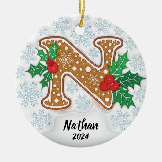 Letter N Aangepaste naam monogram Keramisch Ornament (Voorkant)
