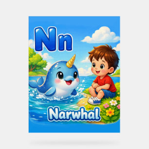 Letter N Alfabetposter – N staat voor Narwal Acryl Bord