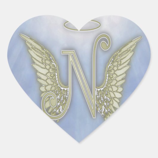 Letter N Angel Monogram Hart Sticker (Voorkant)