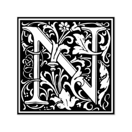 Letter N art nouveau black and white Tegel Zelfinktende Stempel