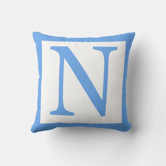 Letter N Baby Blue Border Kussen (Achterkant)