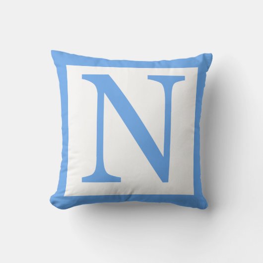 Letter N Baby Blue Border Kussen (Voorkant)