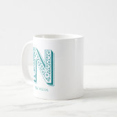 Letter N Blauwgroen Monogram Modern Naam Koffiemok (Voorkant links)