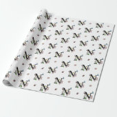 Letter N Bloemige Waterverf Vlinder Monogram Cadeaupapier (Uitgerold)