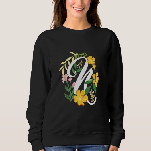 Letter N Capital Alphabet Flowers Monogram Initiaa Trui (Voorkant)