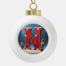 Letter N Christmas Nutcracker Personalized Initial Keramische Bal Ornament